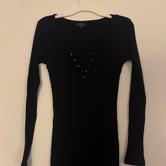 Topshop Black Long Sleeve ribbed short bodycon Dress - Picture 2 of 7